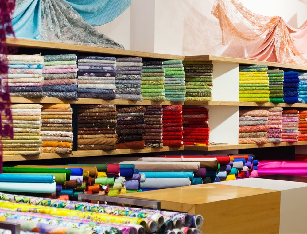 wholesale fabrics in shelves