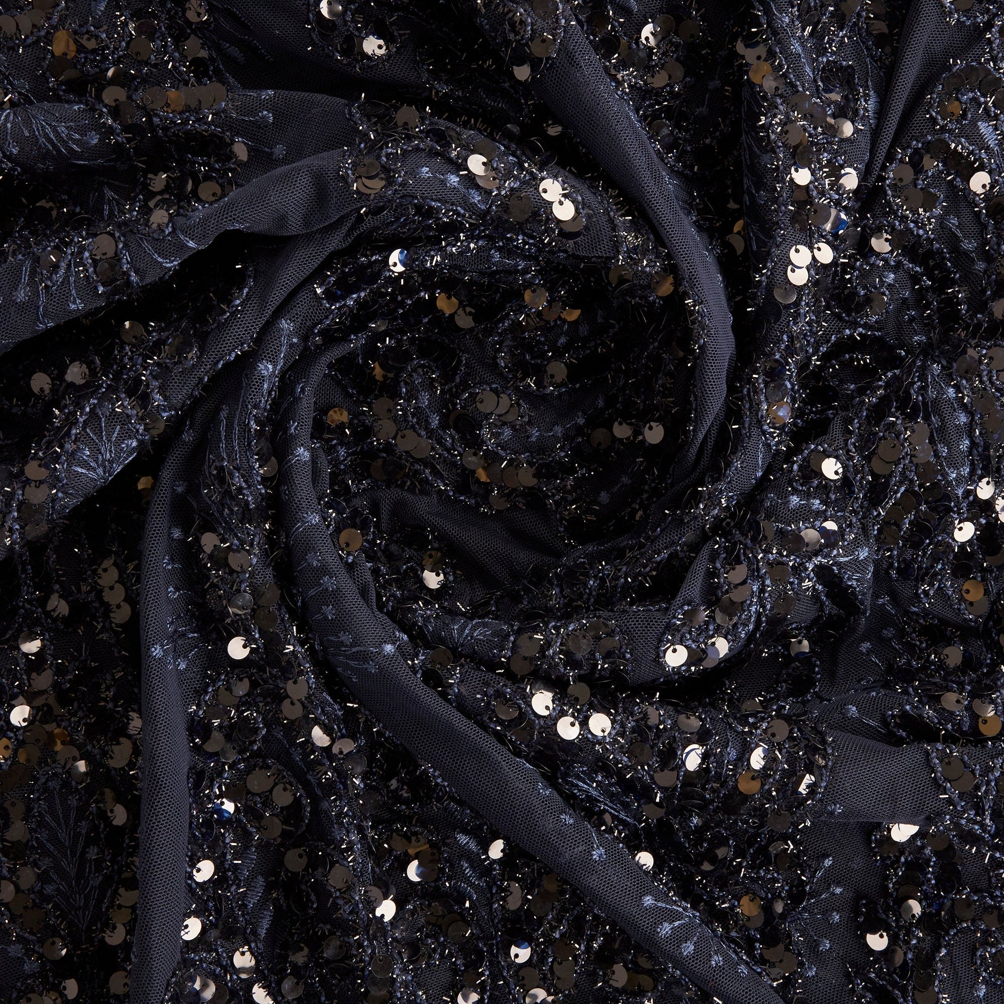 KAYLA EMB W/EYELASH CORDED SCALLOP MESH | 26428 NAVY/NAVY - Zelouf Fabrics