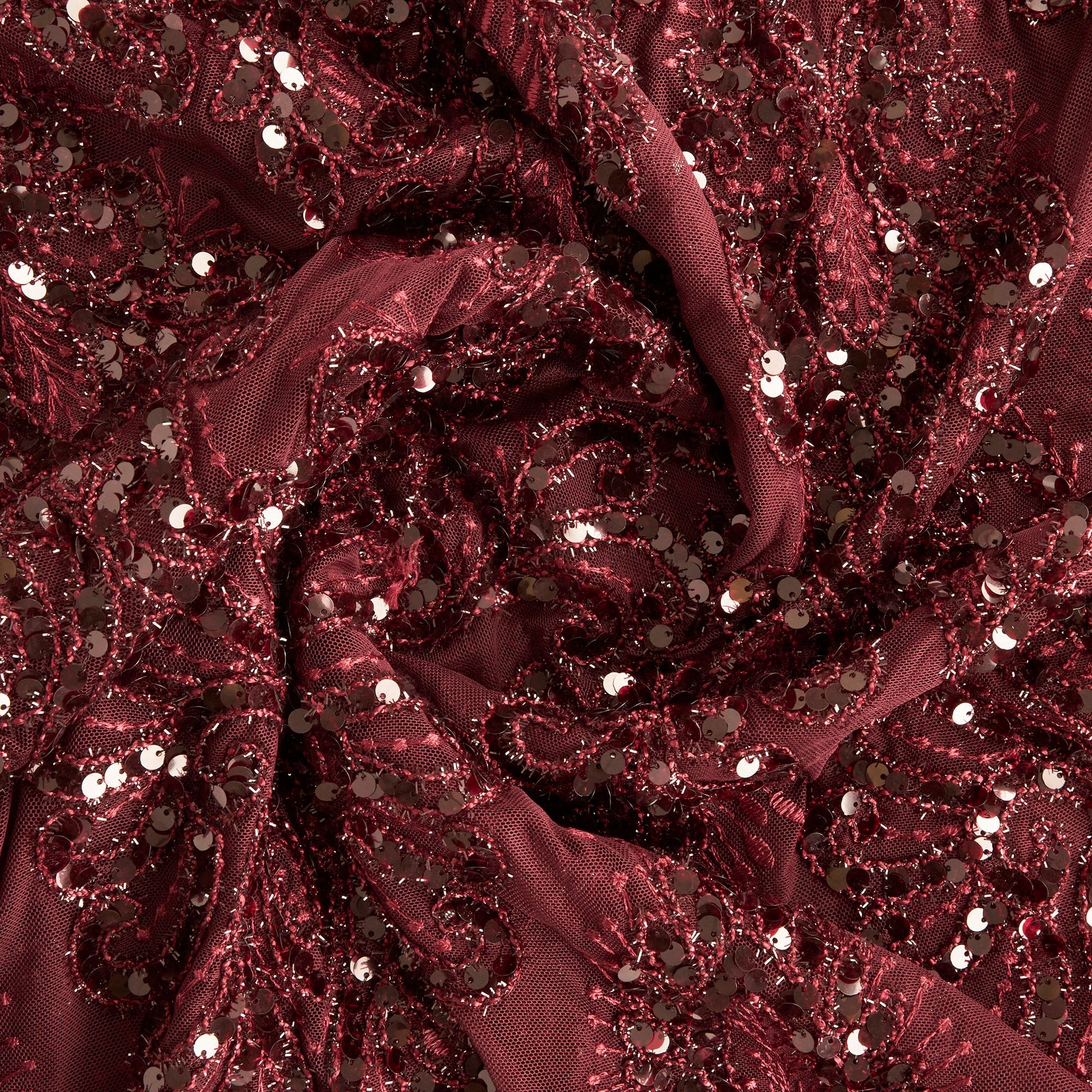 KAYLA EMB W/EYELASH CORDED SCALLOP MESH | 26428 WINE/WINE - Zelouf Fabrics