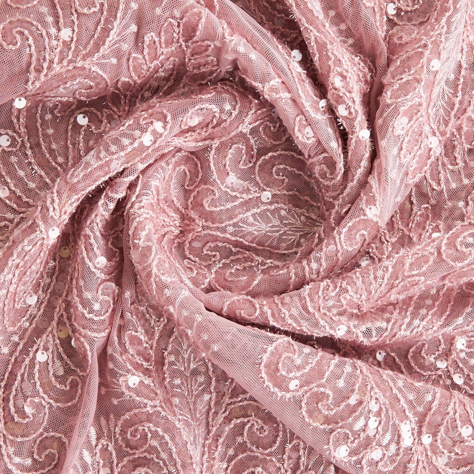 KAYLA EMB W/EYELASH CORDED SCALLOP MESH | 26428 ROSE/ROSE - Zelouf Fabrics