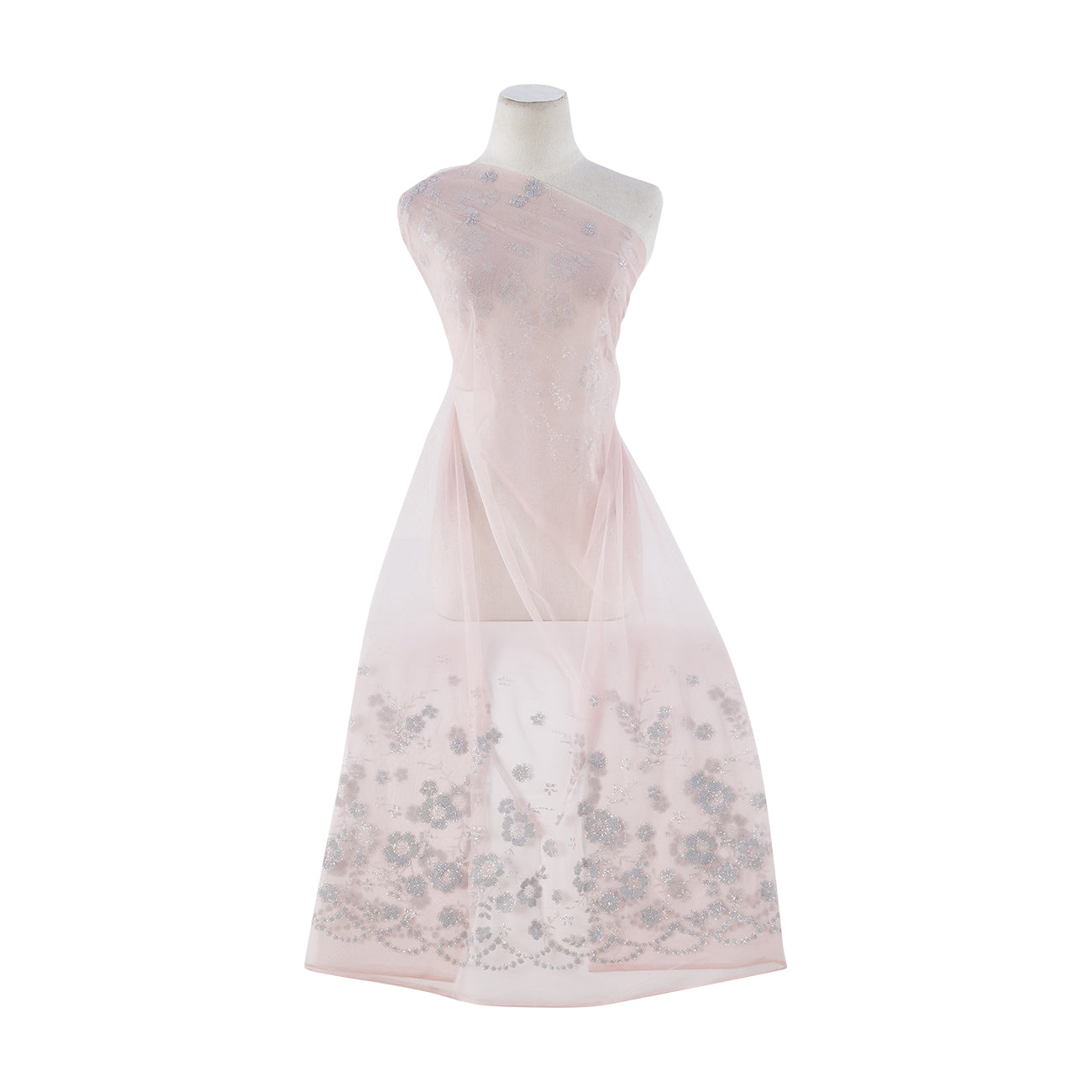 FLORAL CAVIAR W/OUTLINE GLITER ON TULLE | 9440-1060 ROSE BLUSH - Zelouf Fabrics