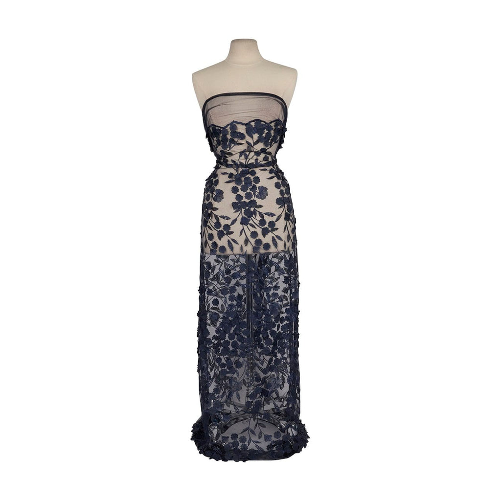 JENNY 3D FLORAL GLITTER SEQUIN EMBROIDERY MESH  | 26638 NAVY - Zelouf Fabrics