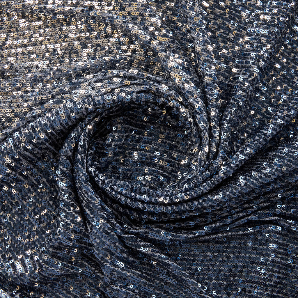 ARIEL OMBRE SEQUIN STRETCH MESH  | 25525-OMBRE SILVER/AZURE - Zelouf Fabrics