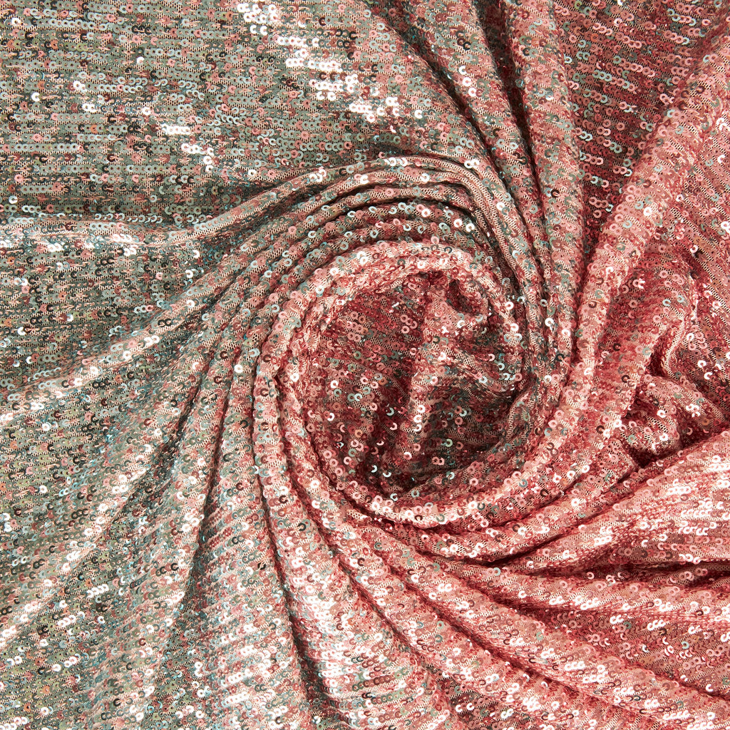 ARIEL OMBRE SEQUIN STRETCH MESH  | 25525-OMBRE AQUA/ROSE - Zelouf Fabrics