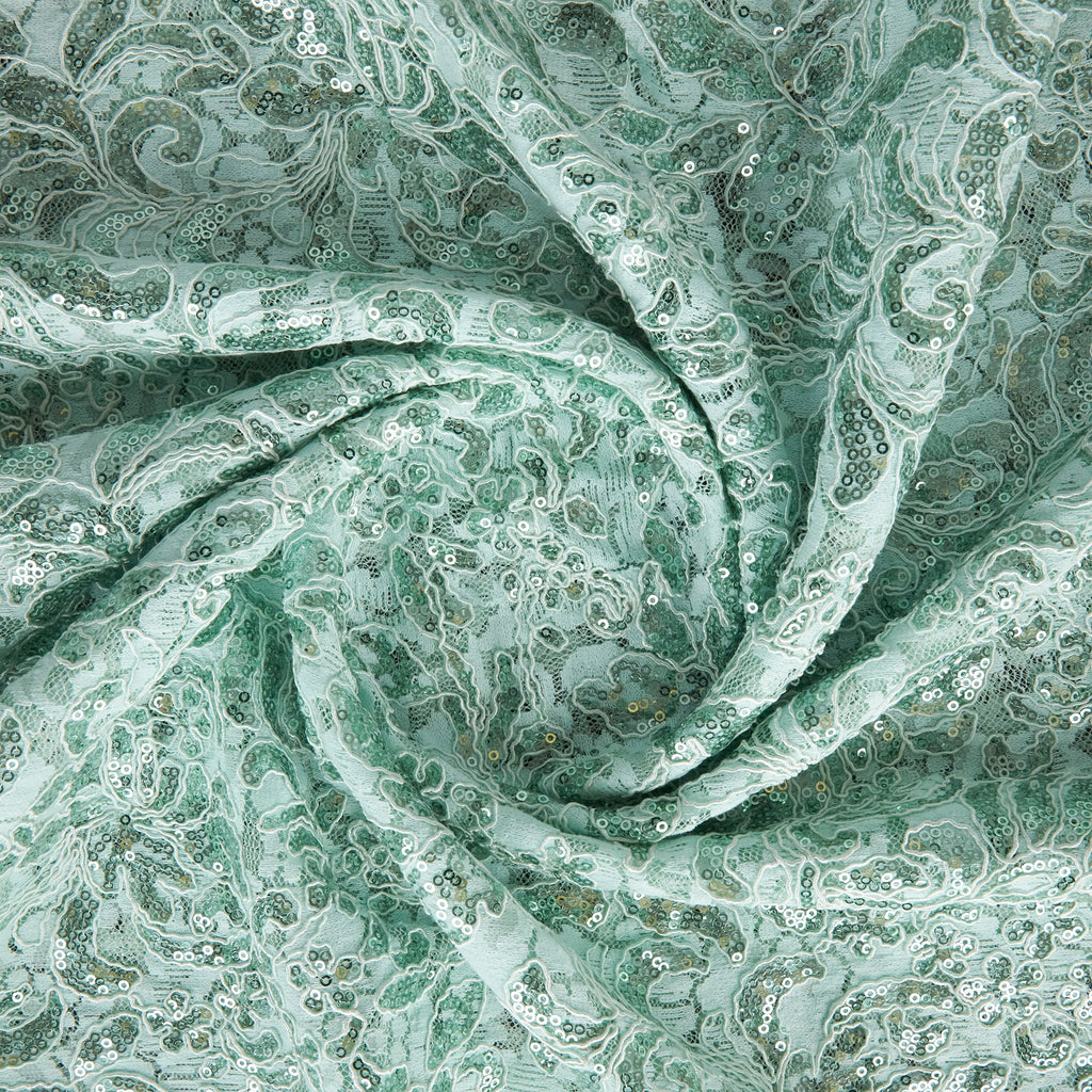 JOANNA CORDED EMBROIDERY LACE MESH  | 25921 AQUA FLOWER - Zelouf Fabrics
