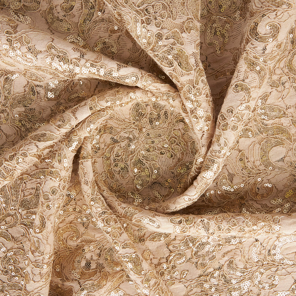 JOANNA CORDED EMBROIDERY LACE MESH  | 25921 CHAMPAGNE FLOWER - Zelouf Fabrics