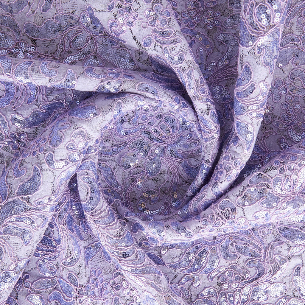 JOANNA CORDED EMBROIDERY LACE MESH  | 25921 LAVENDAR FLOWER - Zelouf Fabrics