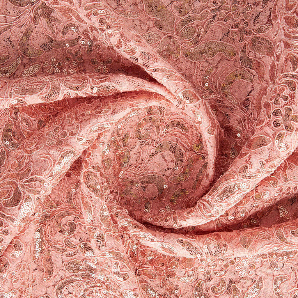 JOANNA CORDED EMBROIDERY LACE MESH  | 25921 PEACH FLOWER - Zelouf Fabrics