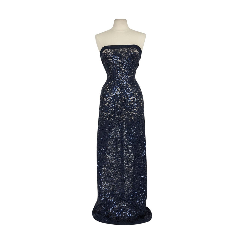 JOANNA CORDED EMBROIDERY LACE MESH  | 25921 WINTER NAVY - Zelouf Fabrics