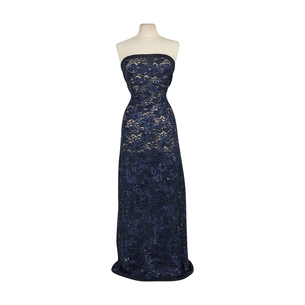 RYLEIGH EMBROIDERY ON STRETCH LACE  | 27133 NAVY - Zelouf Fabrics