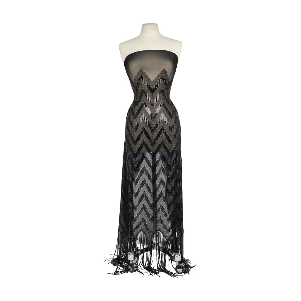 CHEVRON SEQUIN WITH FRINGE  | 27204 BLACK COMBO - Zelouf Fabrics