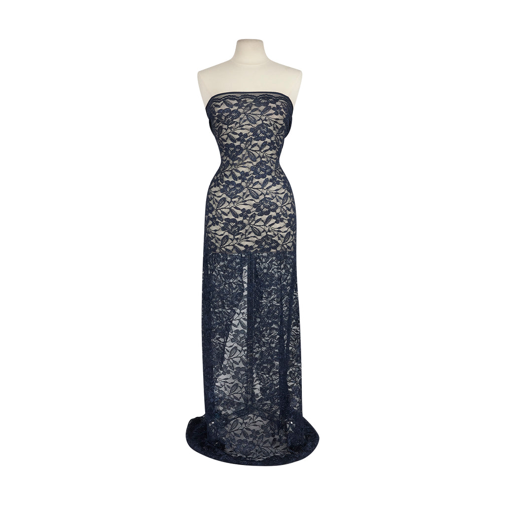 LOREEN SCALLOP STRETCH LACE WITH GLITTER  | 27292SC-GLITTER TRANQUIL NAVY - Zelouf Fabrics