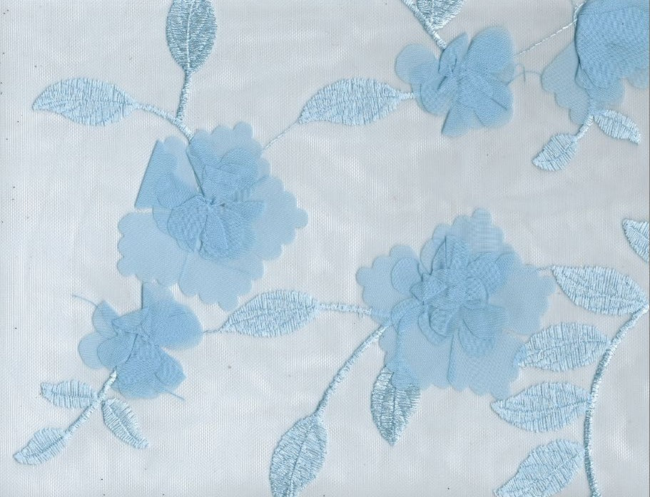 AUSSIE 3D FLORAL EMBROIDERY MESH  | 25604-1060 SKY COMBO - Zelouf Fabrics