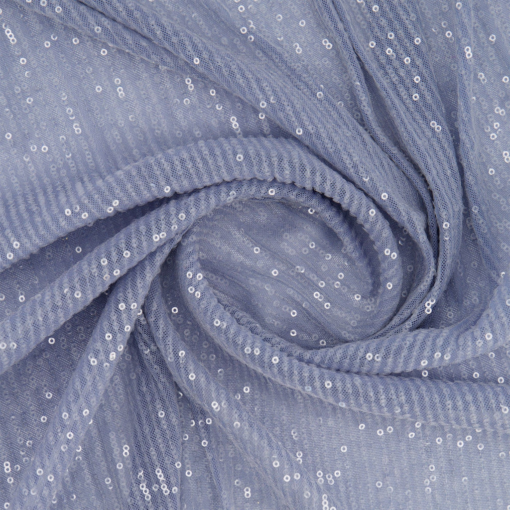 ARIEL LINE CLEAR SEQUIN STRETCH MESH  | 25525-CLEAR DUSTY BLUE - Zelouf Fabrics