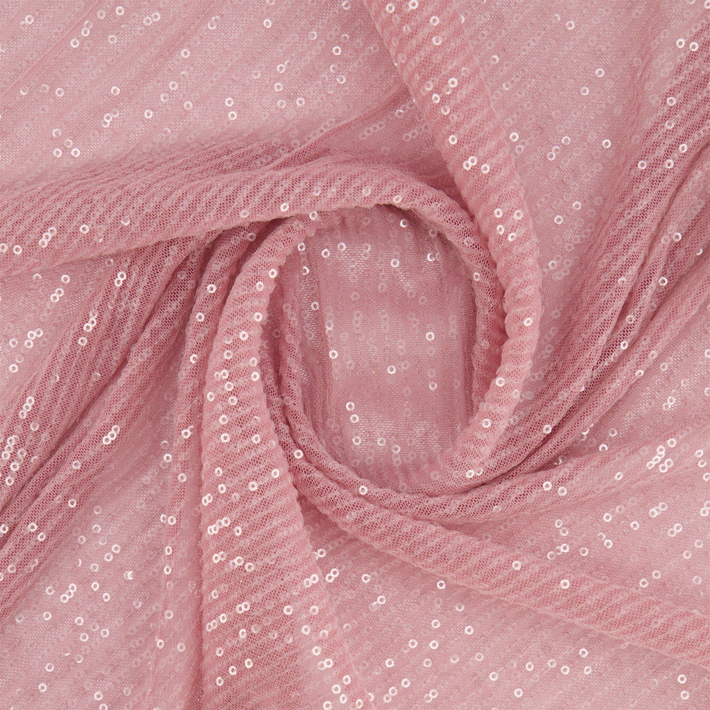 ARIEL LINE CLEAR SEQUIN STRETCH MESH  | 25525-CLEAR DUSTY ROSE - Zelouf Fabrics