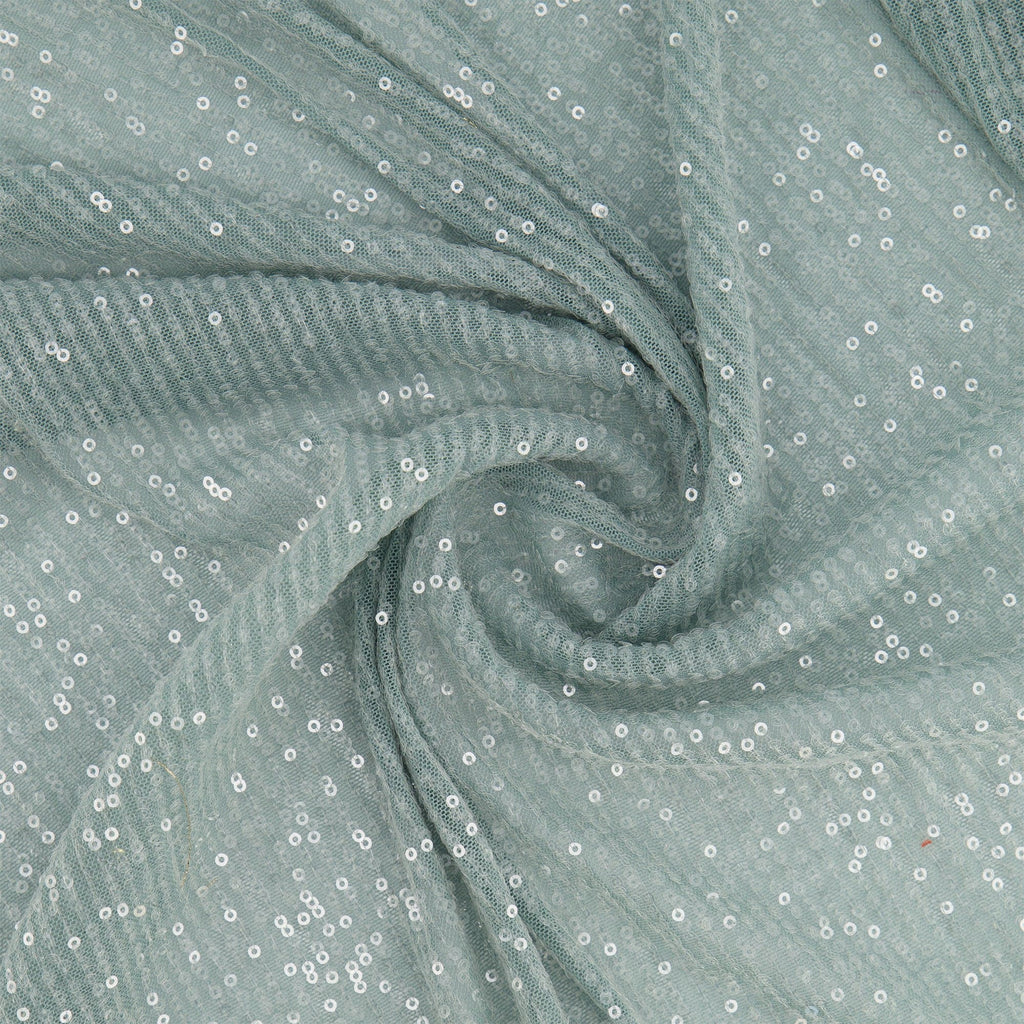 ARIEL LINE CLEAR SEQUIN STRETCH MESH  | 25525-CLEAR DUSTY SAGE - Zelouf Fabrics