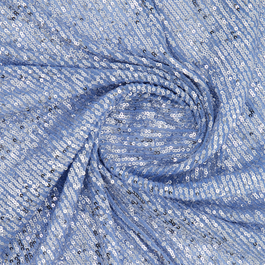 SHORELINE SEQUIN STRETCH MESH | 25525 SKY/SILVER - Zelouf Fabrics