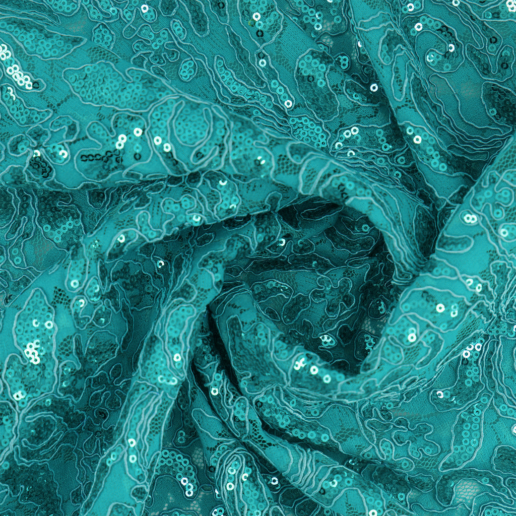 JADE WAVE | JOANNA CORDED EMBROIDERY LACE MESH  | 25921  - Zelouf Fabrics