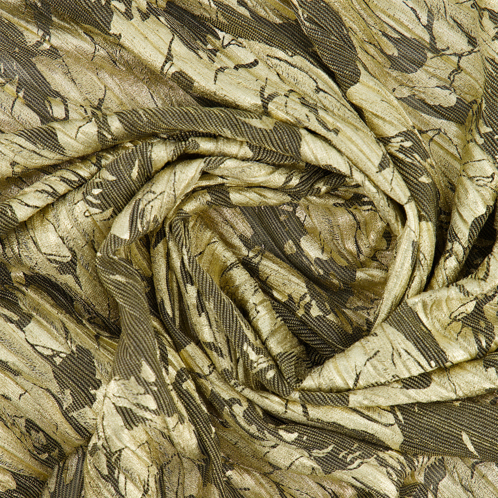 ANSEL FOIL PLEATED LUREX MESH  | 26372 GRAPHITE/GOLD - Zelouf Fabrics
