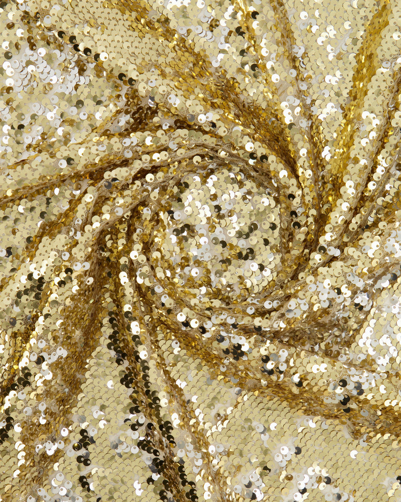 LALA REVERSAIBLE 5MM SEQUIN ON STRETCH MESH  | 26711 GOLD/SILVER - Zelouf Fabrics