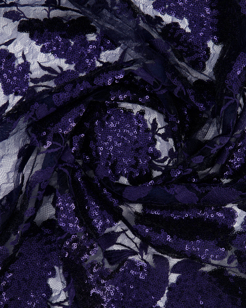 STEVIE FLORAL LACE ON SEQUIN EMBROIDERY  | 26856-LACE NAVY/NAVY - Zelouf Fabrics