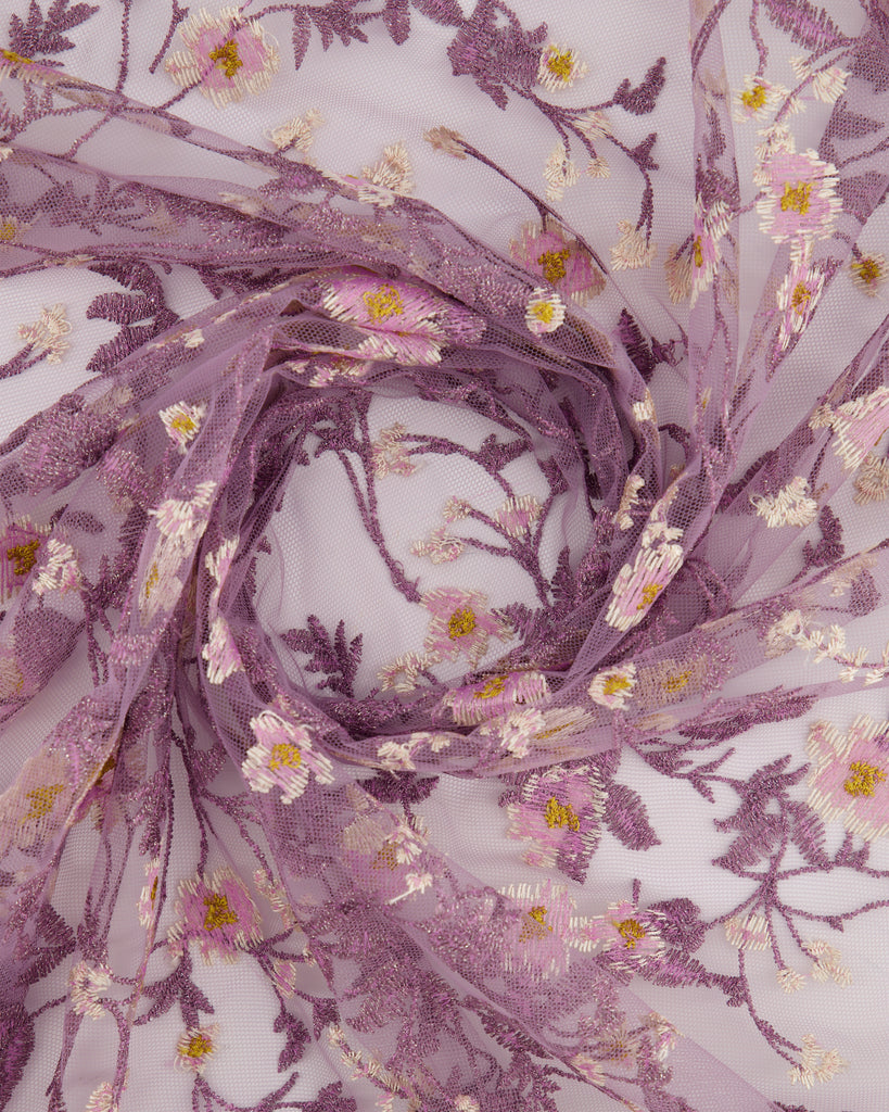 AILA FLORAL EMBROIDERY  | 27015 LILAC/IVORY - Zelouf Fabrics