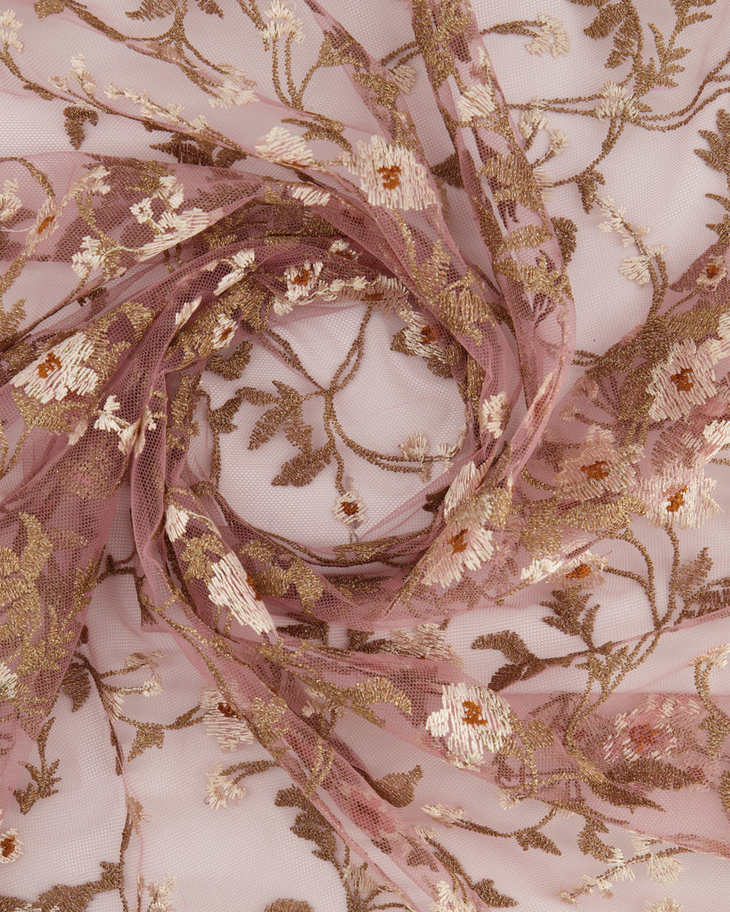 AILA FLORAL EMBROIDERY  | 27015 ROSE/IVORY - Zelouf Fabrics