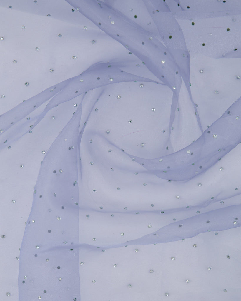 STONES ON CHINESE ORGANZA  | 27017-STONES BLUEBELL/SILVER - Zelouf Fabrics