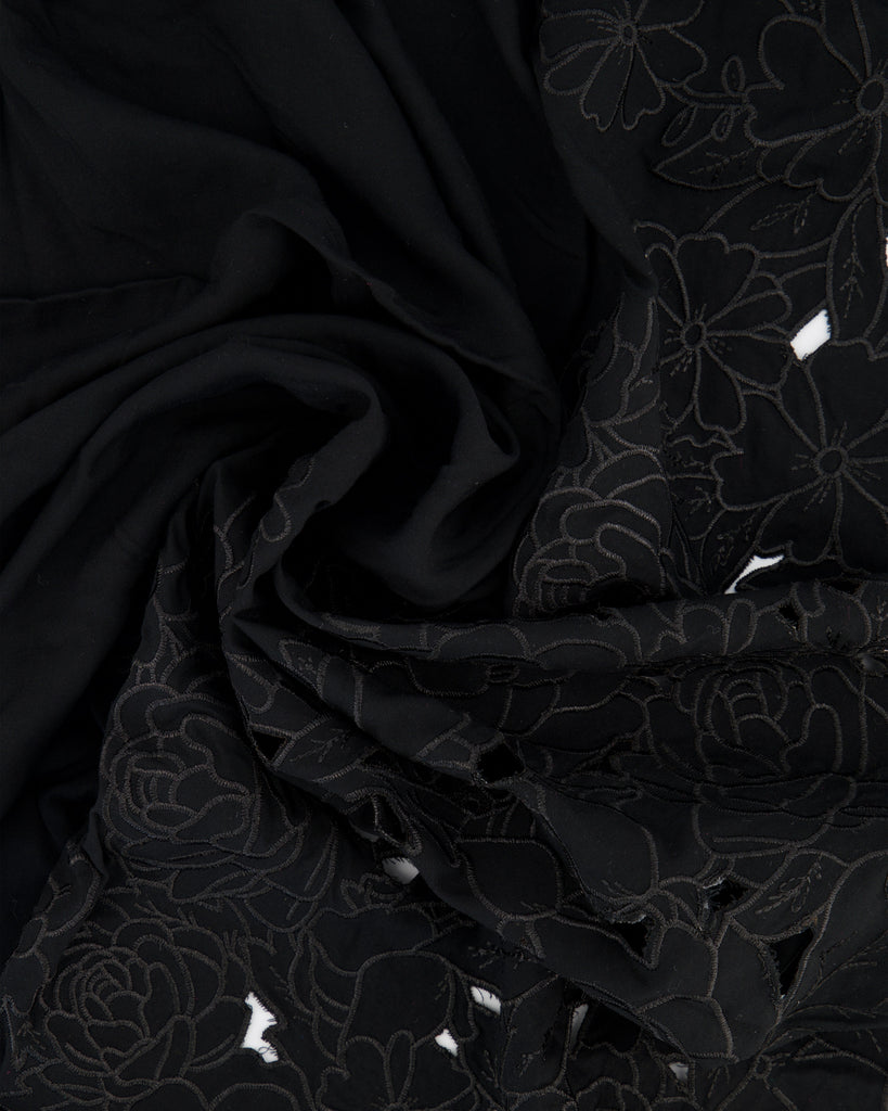 GARDEN EYELET EMBROIDERY ON RAYON  | 27031 BLACK/BLACK - Zelouf Fabrics