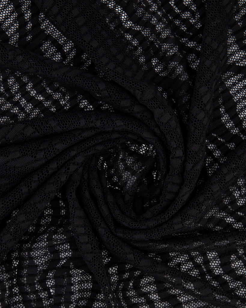 RAELYNN CRINKLED LACE MESH  | 27089 BLACK - Zelouf Fabrics