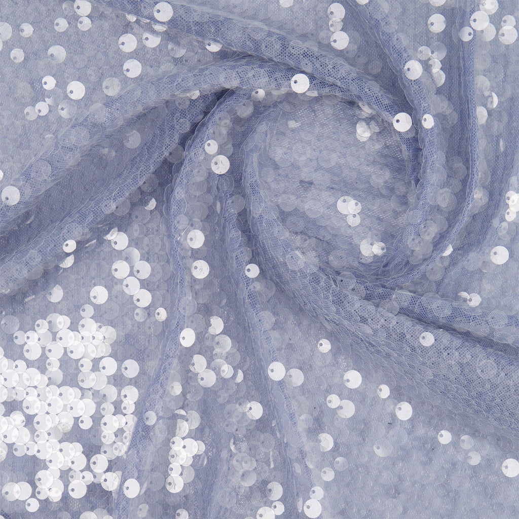 REESE PAILETTE CLEAR ON STRETCH MESH  | 27113-CLEAR DUSTY BLUE - Zelouf Fabrics
