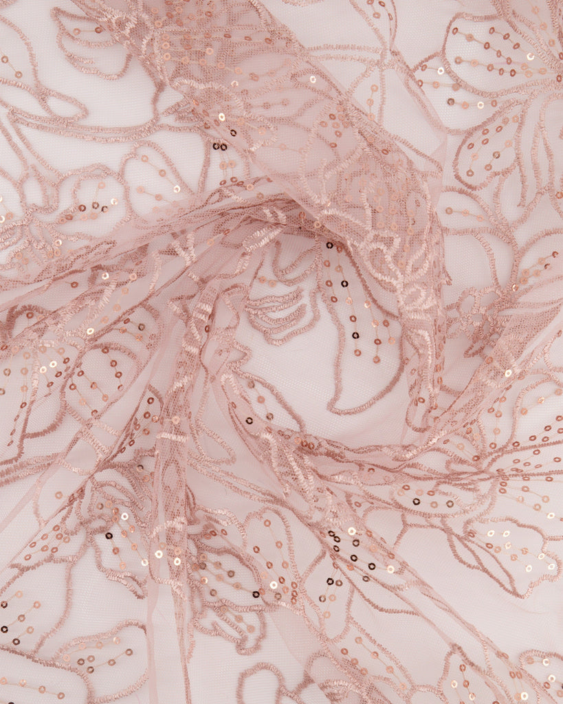 EMMA EMBROIDERY SEQUINS ON MESH  | 27117-A BLUSH - Zelouf Fabrics