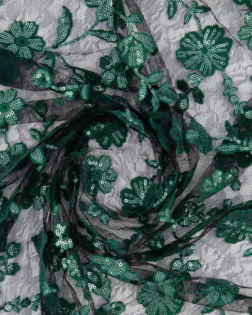 VALERIA EMBROIDERY ON LACE MESH  | 27120-SEQ BLACK/HUNTER - Zelouf Fabrics