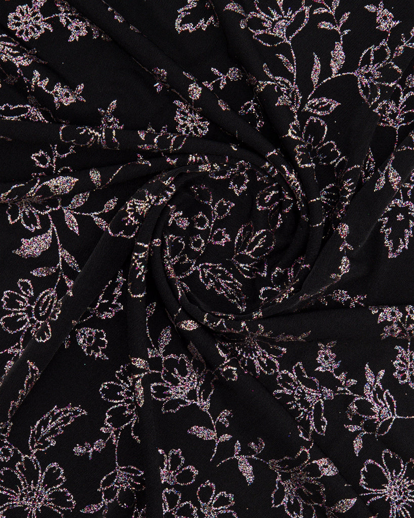 JUNO GLITTER ON SLINKY KNIT  | 27150 BLACK/MULTI - Zelouf Fabrics