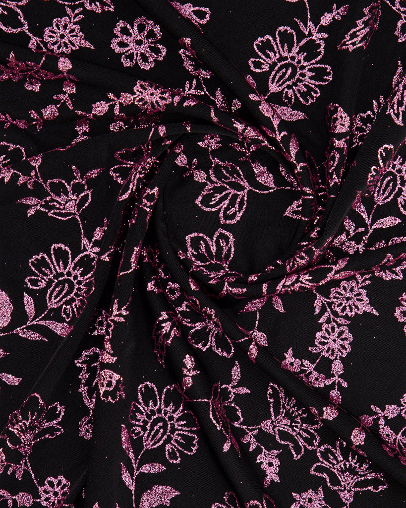 JUNO GLITTER ON SLINKY KNIT  | 27150 BLACK/ROSE - Zelouf Fabrics