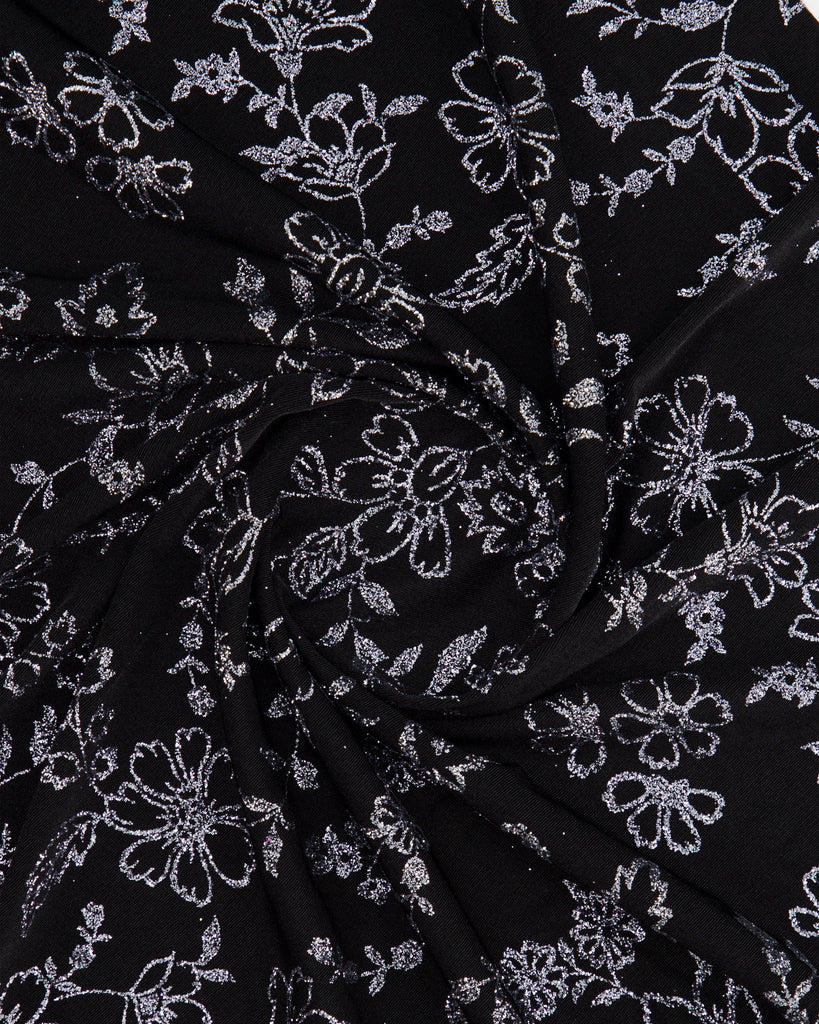 JUNO GLITTER ON SLINKY KNIT  | 27150 BLACK/STEEL - Zelouf Fabrics
