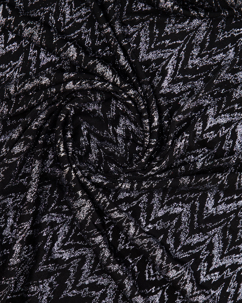 CHEVRON GLITTER ON SLINKY KNIT  | 27153 BLACK/STEEL - Zelouf Fabrics