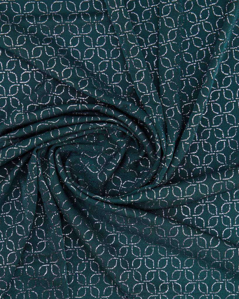 GEO GLITTER ON SLINKY KNIT  | 27154 LUSH PINE/STEEL - Zelouf Fabrics