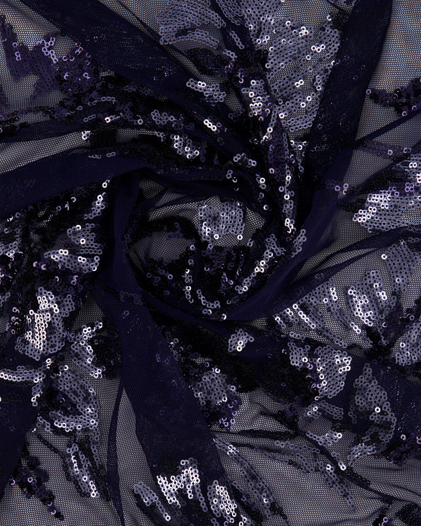 ADDILYN SEQUINS FLORAL ON STRETCH MESH  | 27191 NAVY/NAVY - Zelouf Fabrics