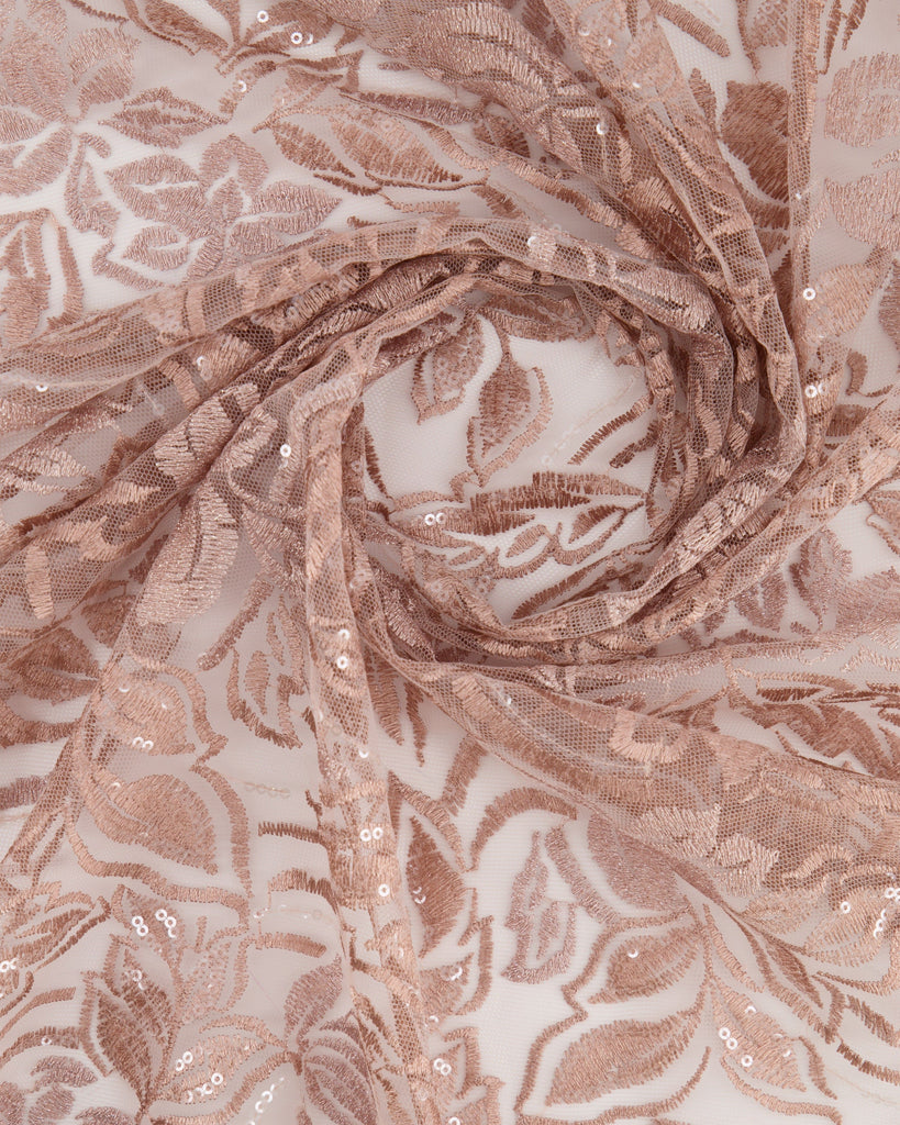 LEONNE EMBROIDERY WITH SEQUINS ON MESH  | 27198 ROSE QUARTZ - Zelouf Fabrics