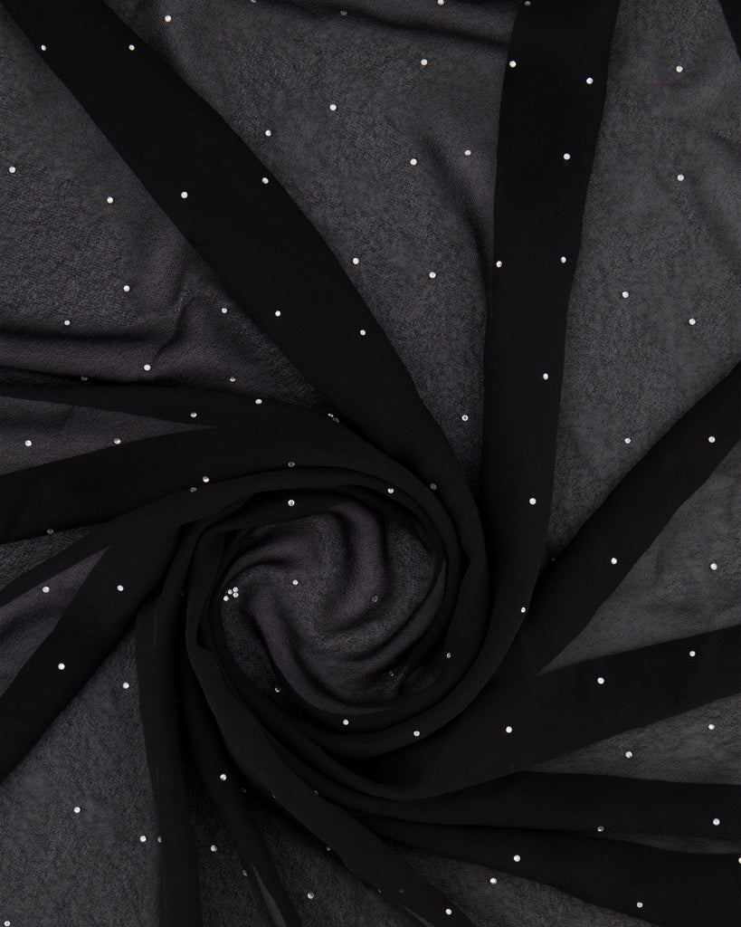DIANA SCATTERED RHINESTONES ON GEORGETTE  | 27199 BLACK/SILVER - Zelouf Fabrics