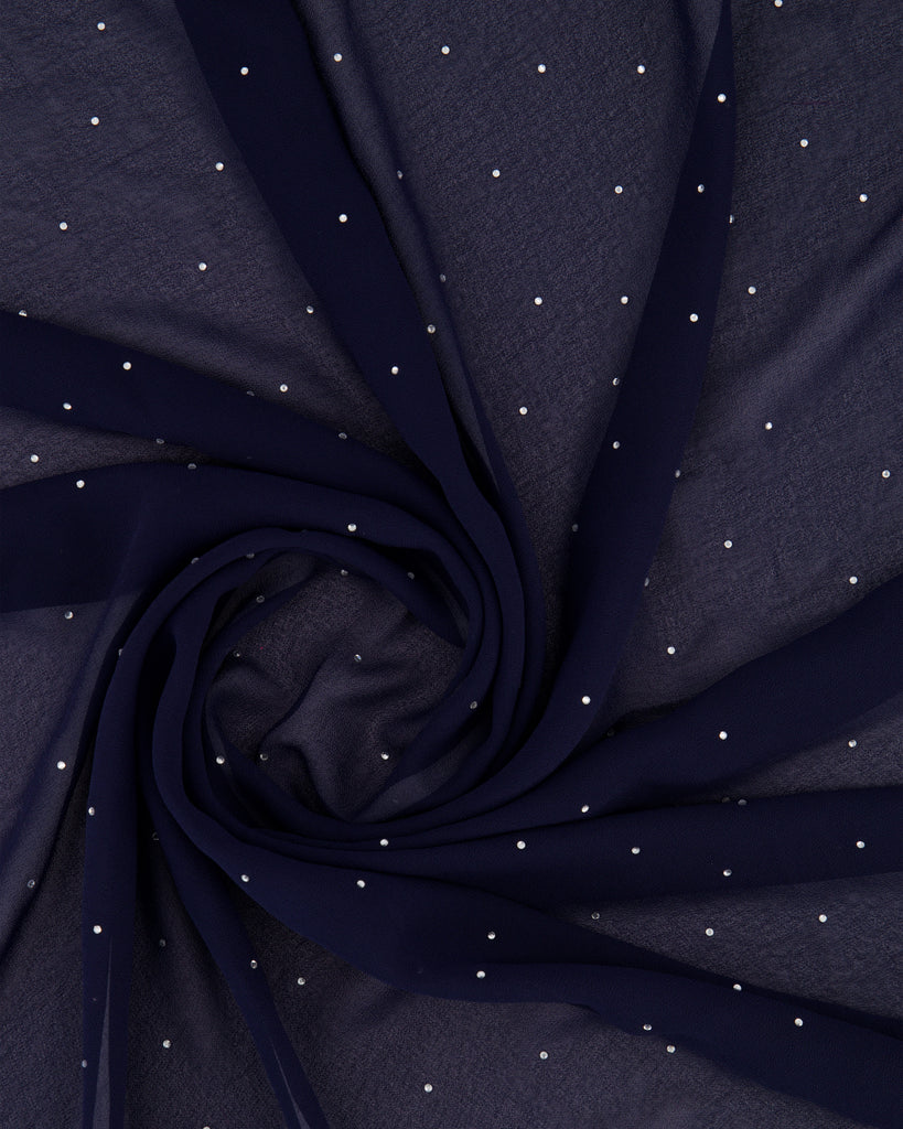 DIANA SCATTERED RHINESTONES ON GEORGETTE  | 27199 NAVY/SILVER - Zelouf Fabrics