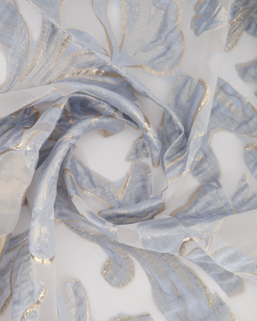 TAYLOR FLORAL METALLIC JACQUARD ON ORGANZA  | 27203 BLUEBELL - Zelouf Fabrics