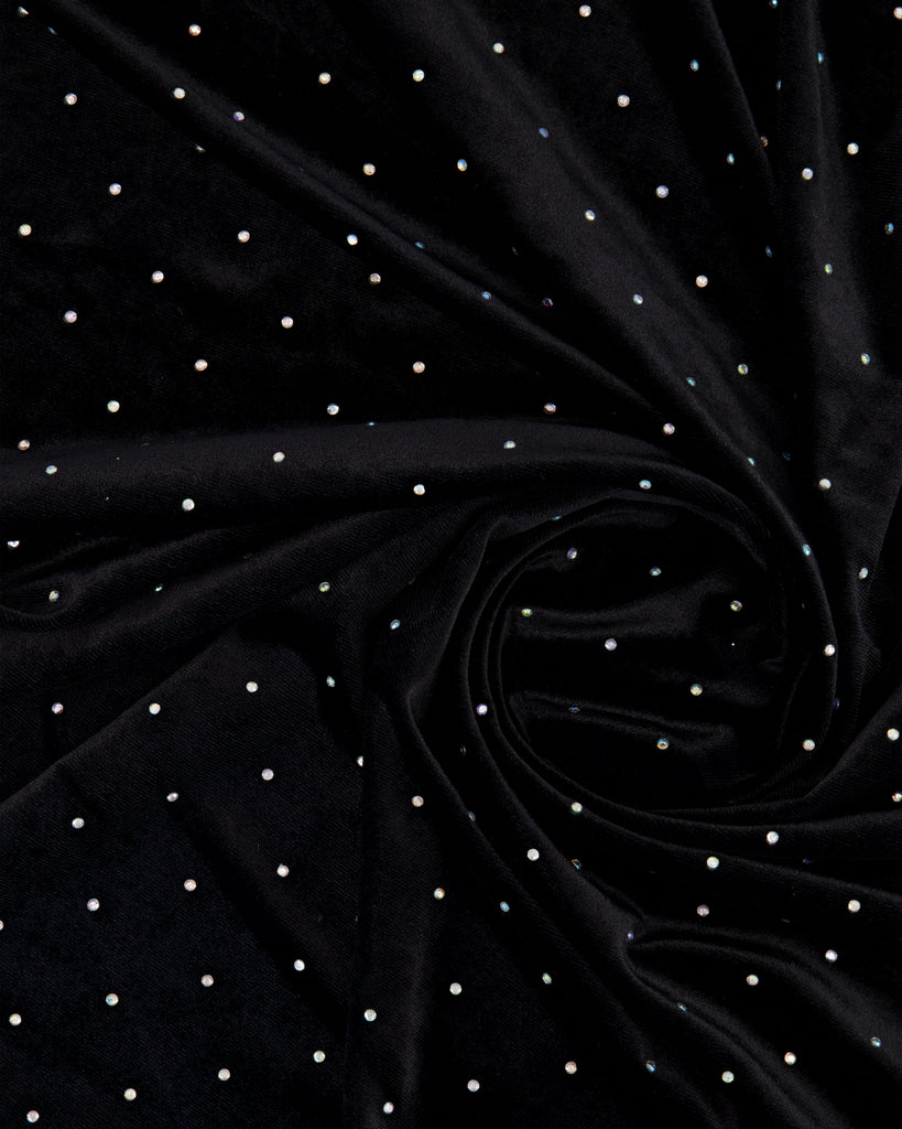 MALANI VELVET WITH STONES  | 27205 BLACK/CRYSTAL - Zelouf Fabrics