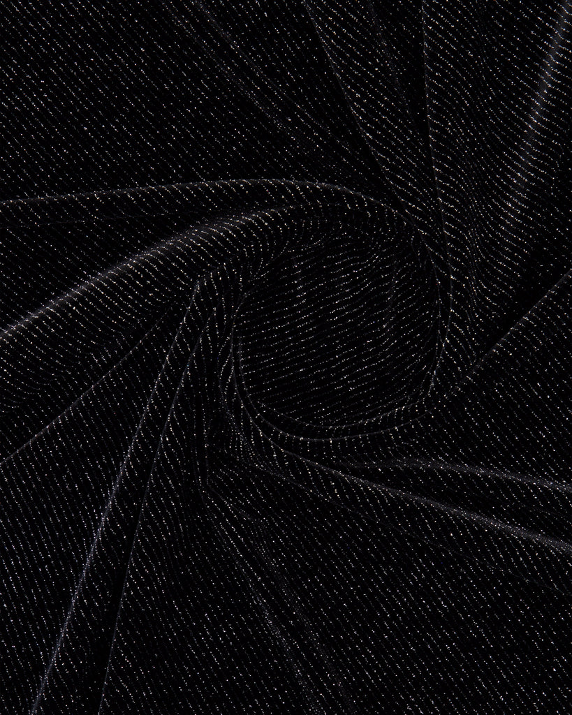 JOLENE THIN STRIPE GLITTER ON VELVET  | 27210 BLACK/SILVER - Zelouf Fabrics