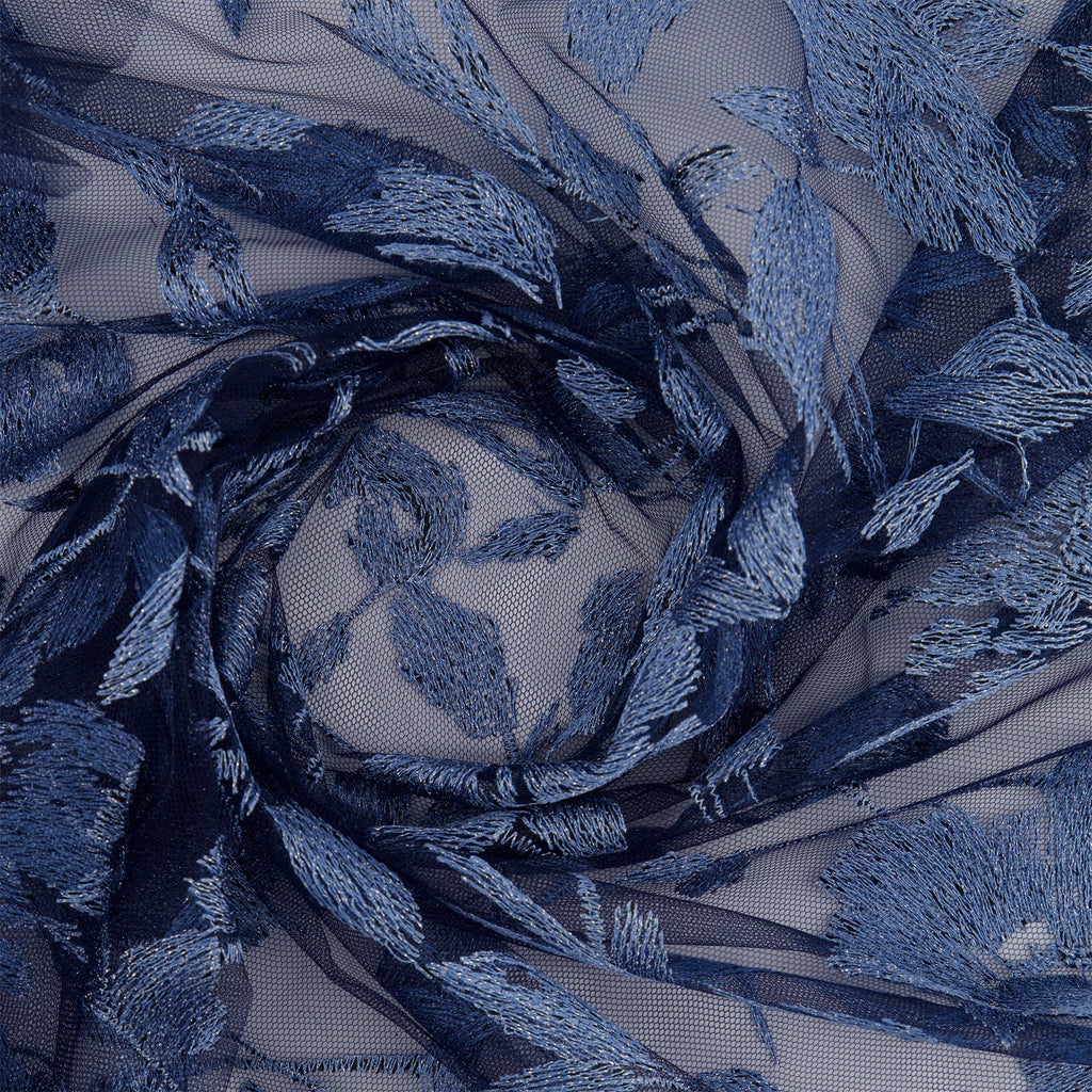 JENNY METALLIC FLORAL EMBROIDERY ON MESH  | 27212 NAVY/RIVER - Zelouf Fabrics