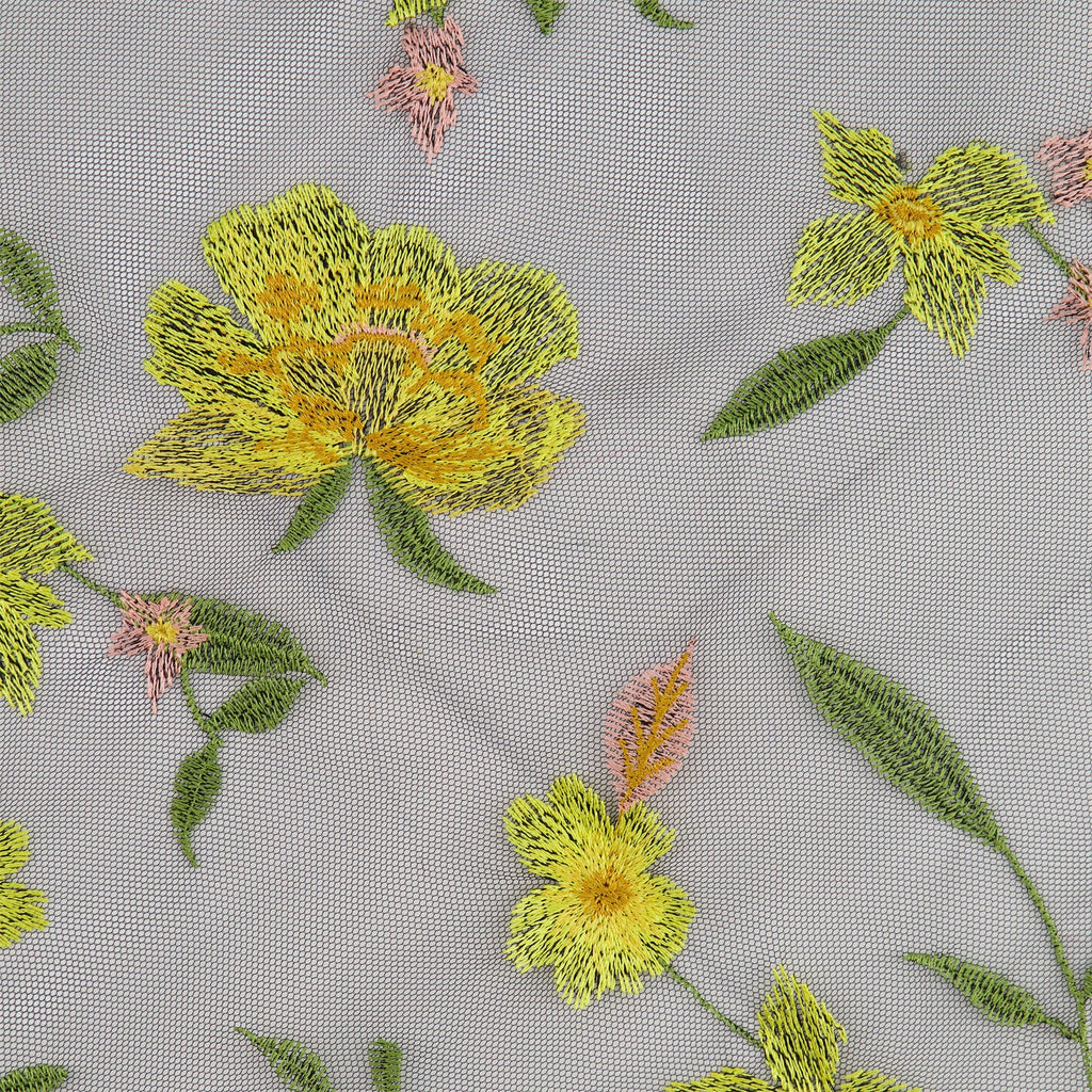 MARINA FLORAL EMBROIDERY ON MESH  | 27218  - Zelouf Fabrics