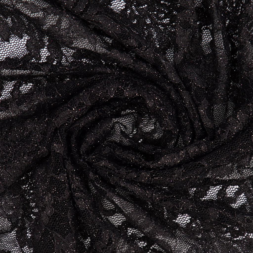 JAYLA SCALLOP STRETCH LACE WITH GLITTER  | 27291SC-GLITTER BLACK - Zelouf Fabrics