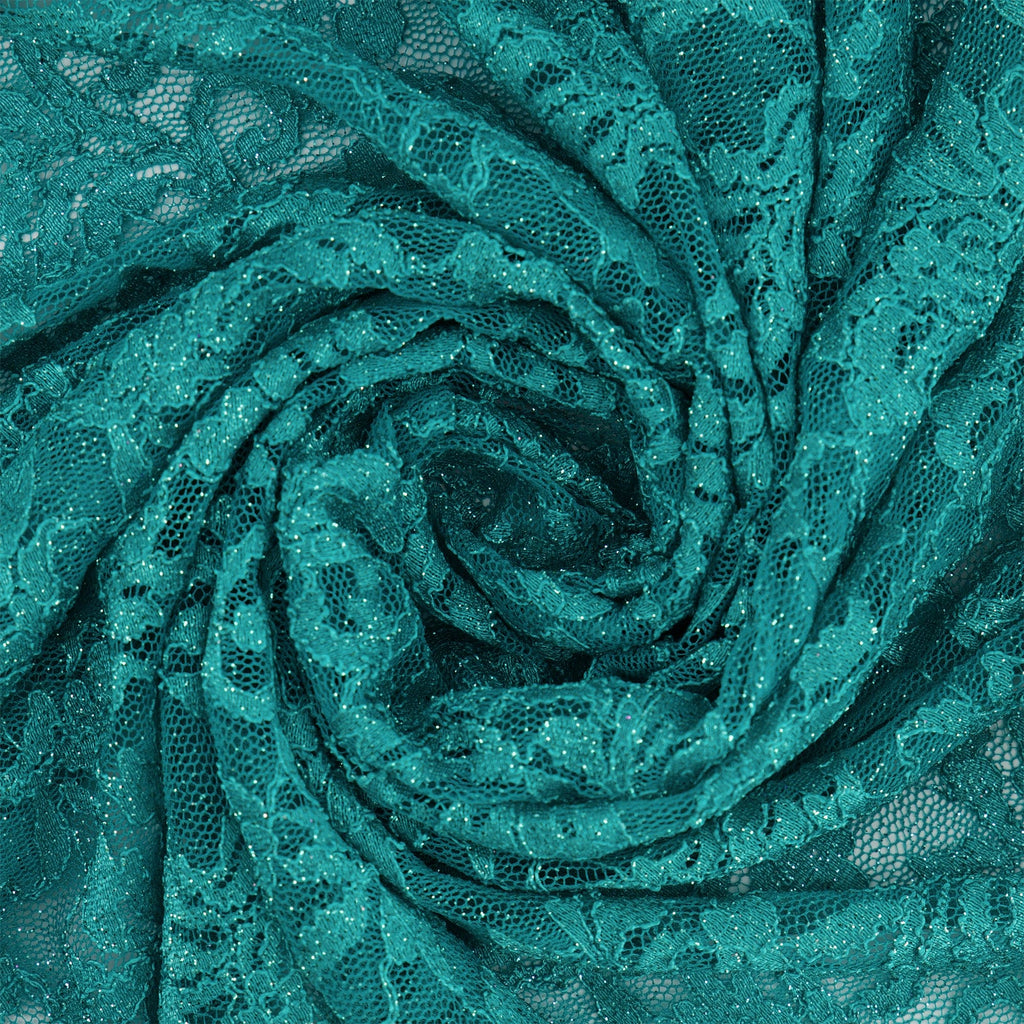 JAYLA SCALLOP STRETCH LACE WITH GLITTER  | 27291SC-GLITTER JADE WAVE - Zelouf Fabrics