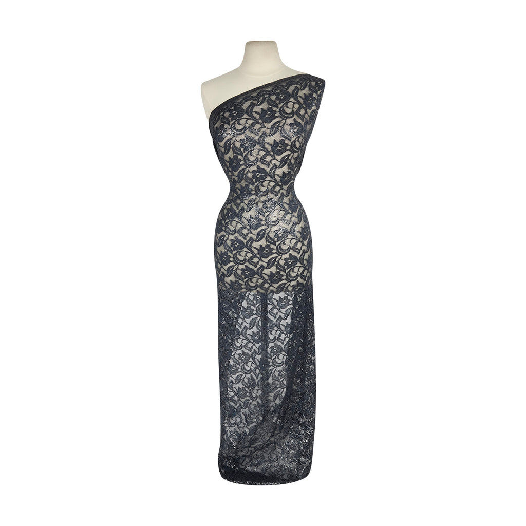 CALISTA FLORAL SCALLOP LACE  | 27299SC-FOIL TRANQUIL NAVY - Zelouf Fabrics